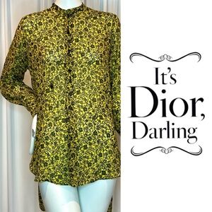 💋 Dior Yellow & Black Silk Tunic Mandarin Collar Asymmetric Hem Embroidered Bee